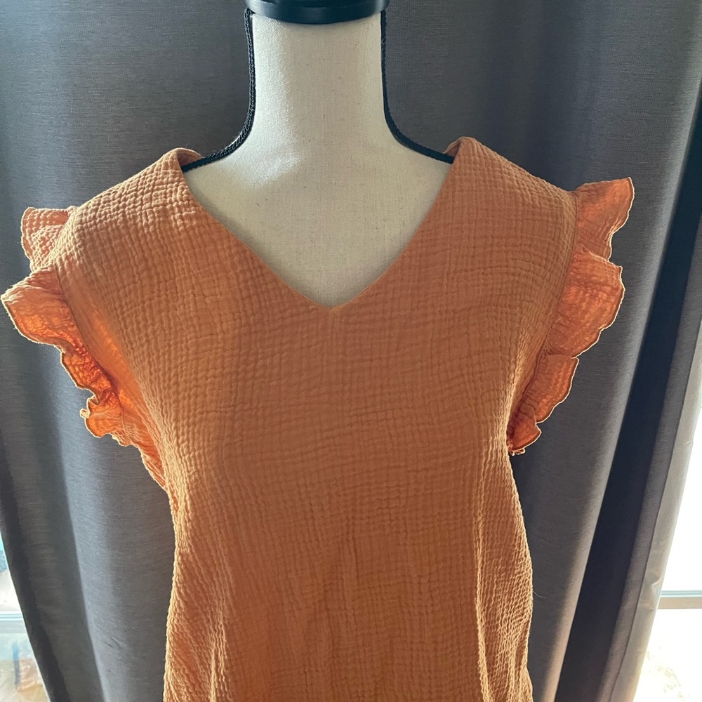Women's Orange Ruffle Sleeve Top - Picture 3 of 6